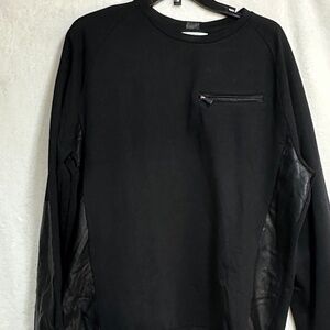 Calvin Klein Men's Black Sweater X-Large Slim Fit Long Faux Leather Sleeves